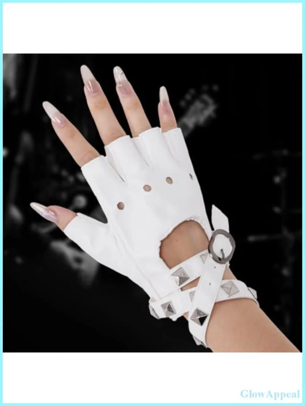 Women's Punk Rivet Half Finger PU Leather Gloves for Cosplay Performance